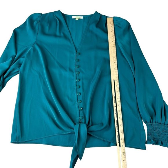 Jade Melody Tam Womens Top Size Small Teal Blue Green Tie Front Button Up - Picture 5 of 9